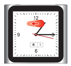 iPod nano 第6世代 時計を左にフリックするとストップウォッチが利用できます。